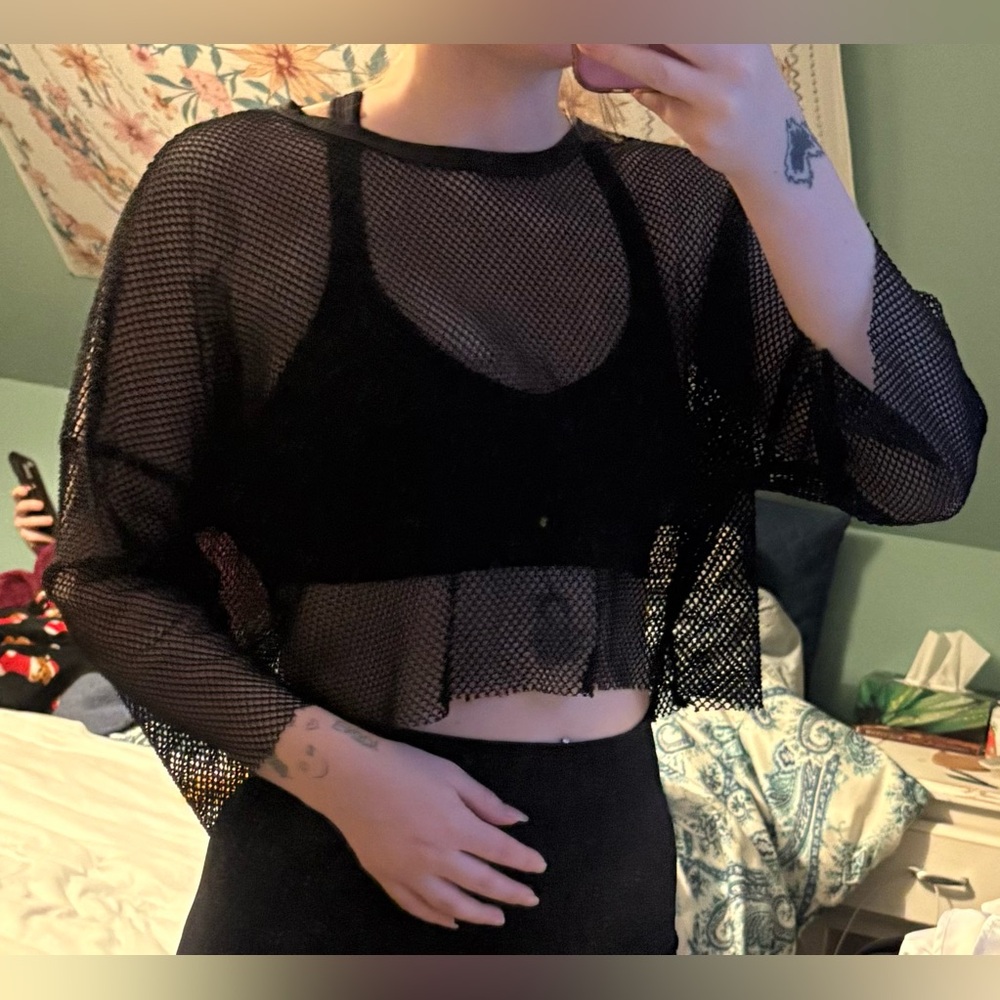 Elegant Black Mesh Crop Top